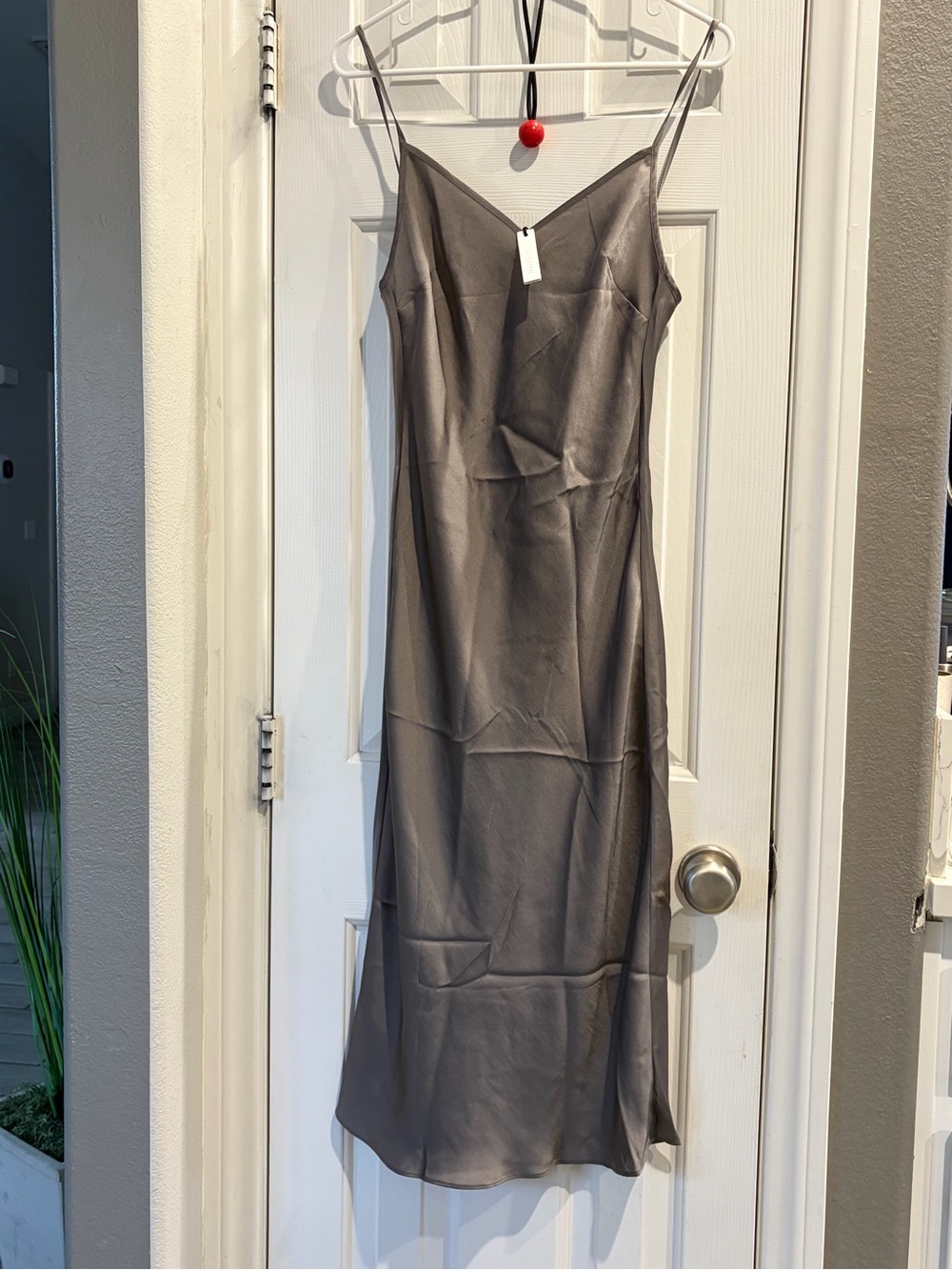 Rumored Satin Slip Midi Dress in Charcoal Gray S